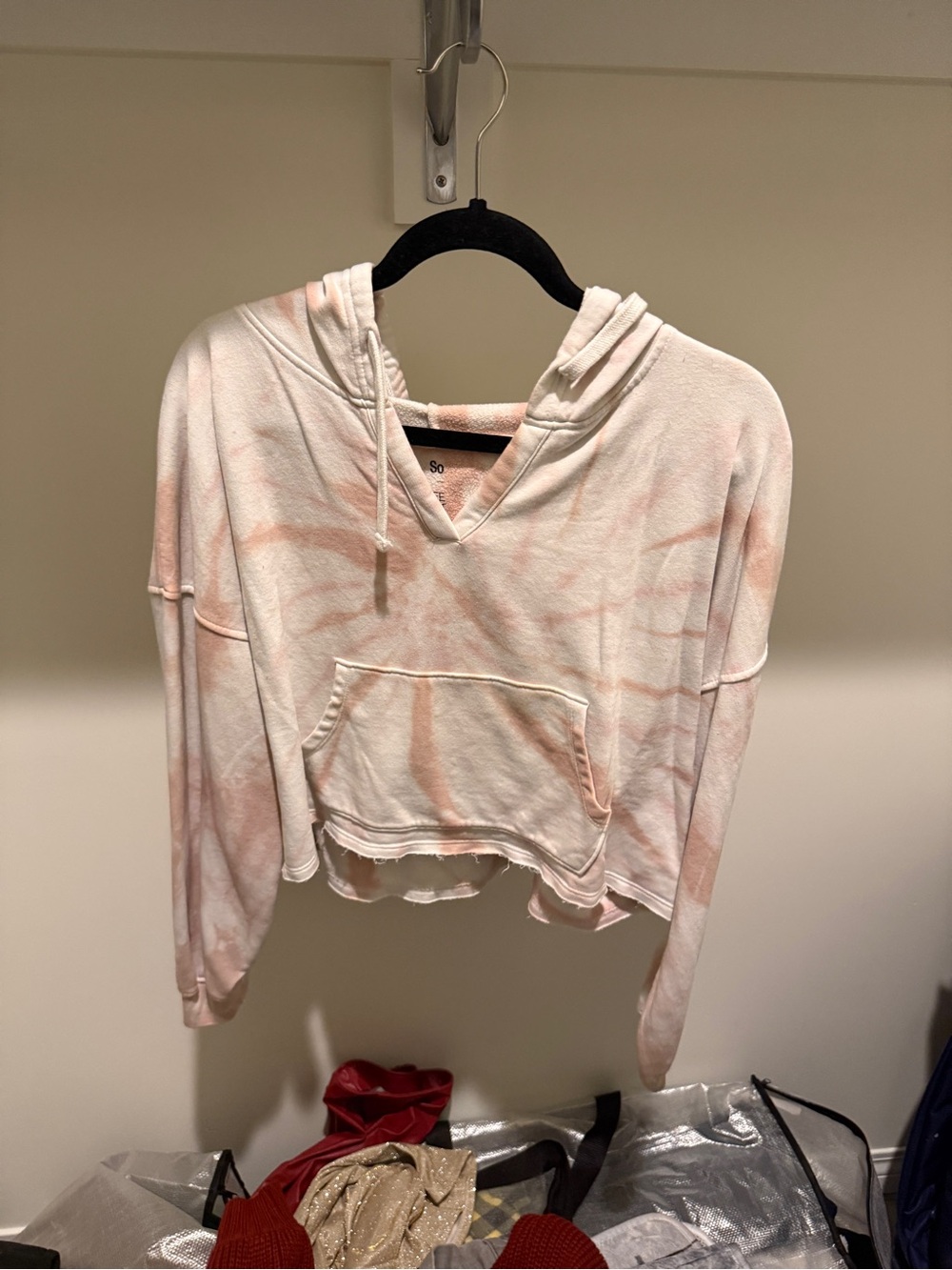 SO Pink & Cream Tie-Dye Cropped Hoodie
